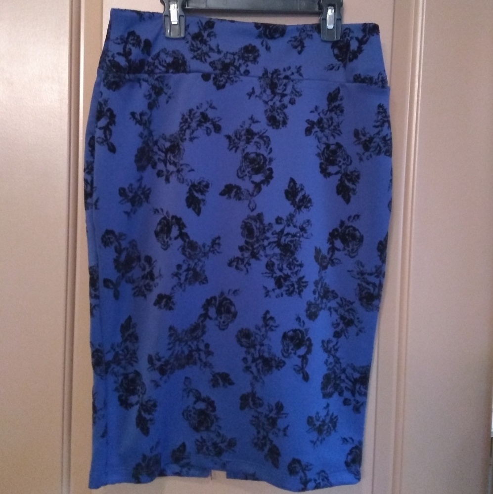ABN Floral Print Royal Blue Knee Length Skirt